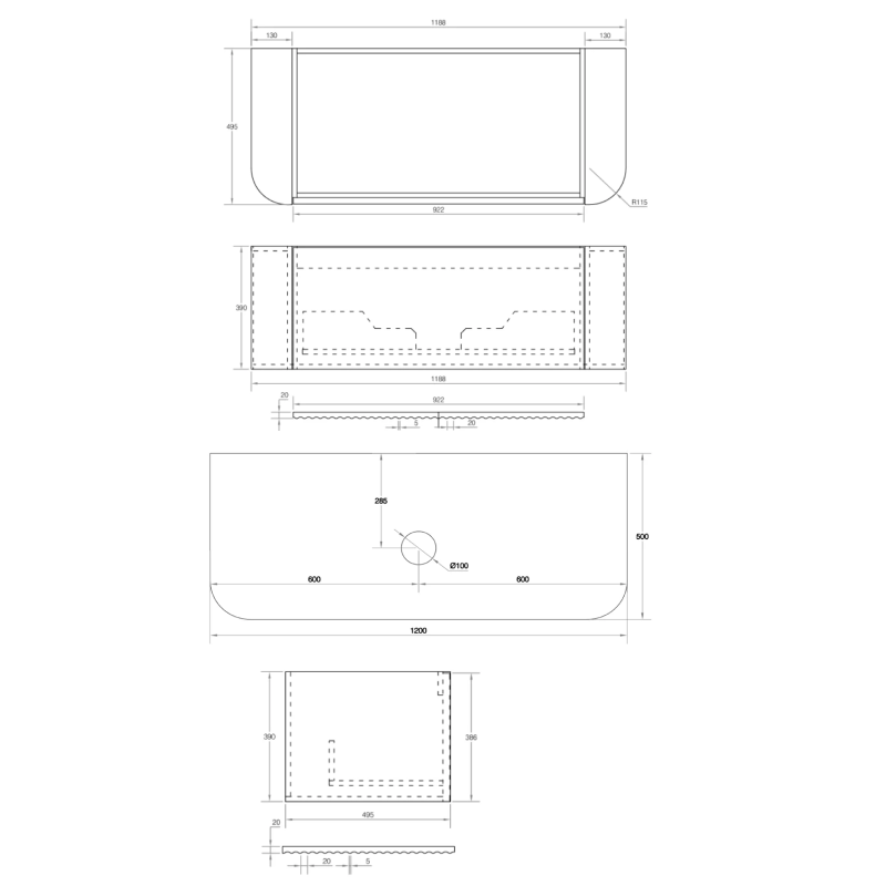 Cassa Design V-Groove 1200mm Natural Oak Wall Hung Vanity