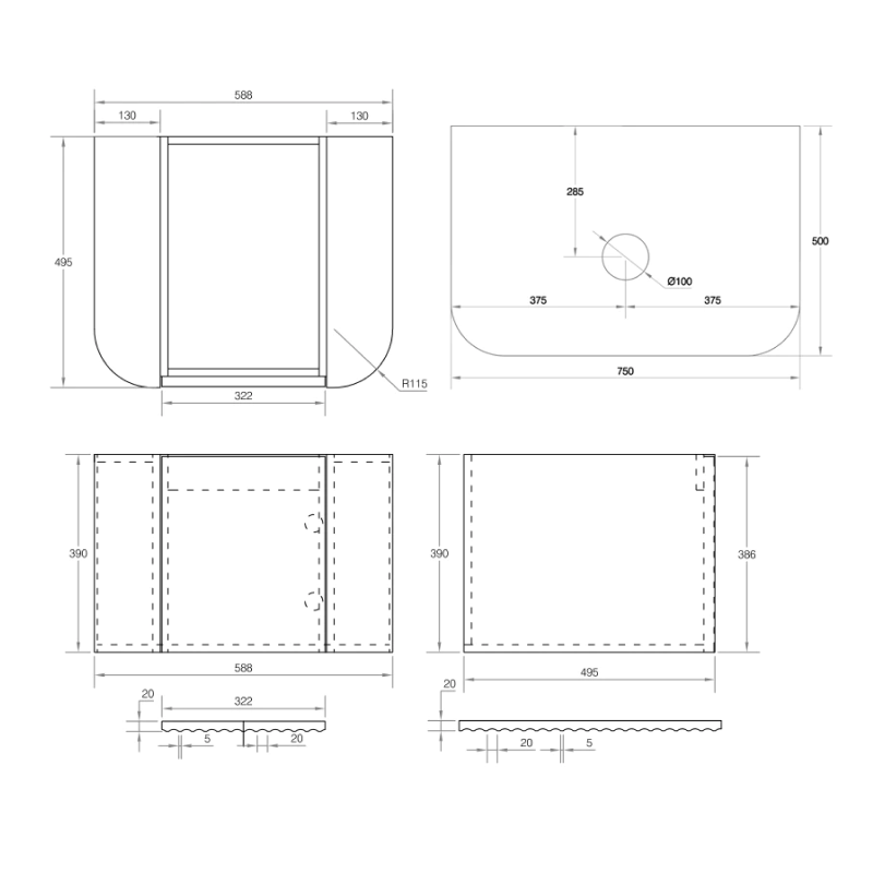 Cassa Design V-Groove 600mm Natural Walnut Wall Hung Vanity