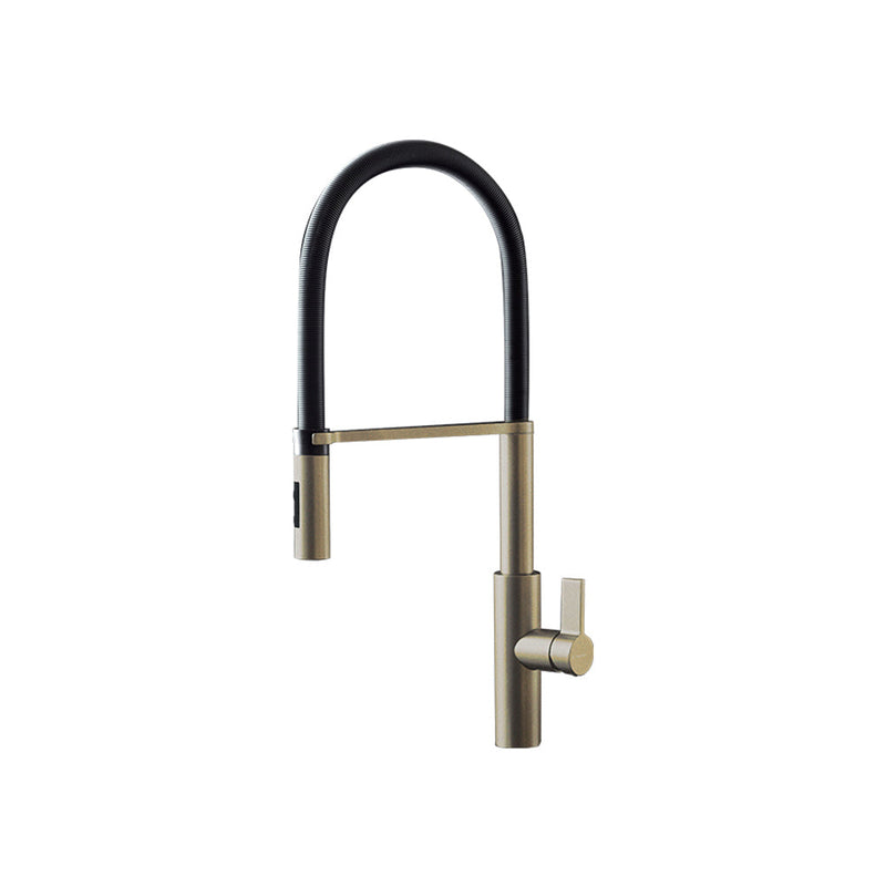 Parisi Libera Kitchen Mixer with Black Spring Spray - Gold Satin