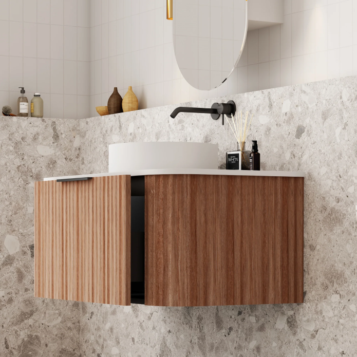 Cassa Design V-Groove 900mm Natural Walnut Wall Hung Vanity