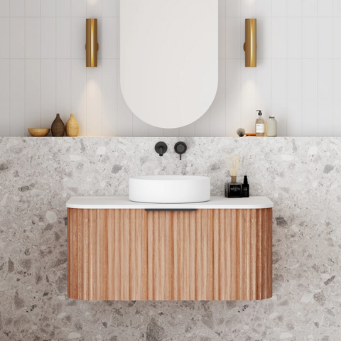 Cassa Design V-Groove 900mm Natural Walnut Wall Hung Vanity