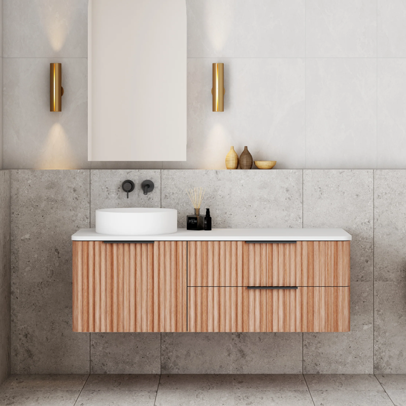 Cassa Design Gravity 1200mm Left Hand Basin Natural Walnut Wall Hung Vanity