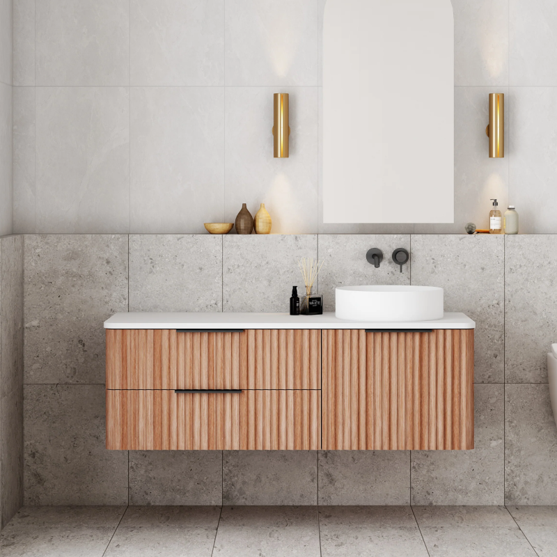 Cassa Design Gravity 1200mm Right Hand Basin Natural Walnut Wall Hung Vanity