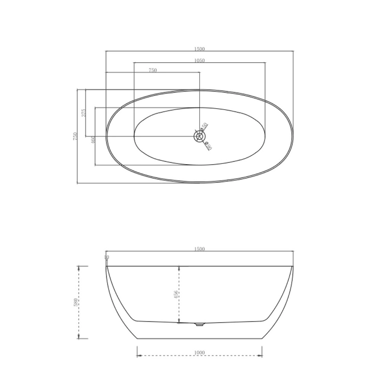 Cassa Design Egg Shell 1500 Freestanding Bath 10mm Edge Includes Overflow - Gloss White