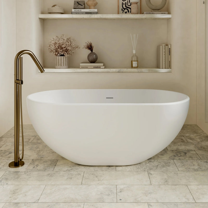 Cassa Design 1400mm Egg Shape Freestanding Bath 25mm Edge Includes Overflow - Gloss White