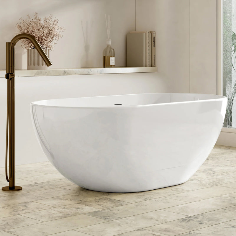 Cassa Design 1400mm Egg Shape Freestanding Bath 25mm Edge Includes Overflow - Gloss White