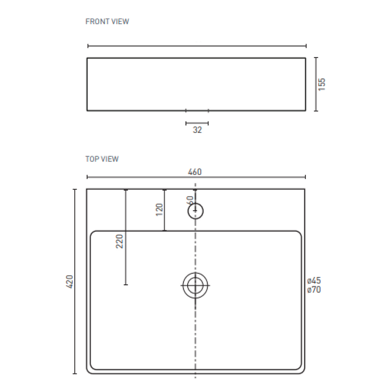 Decina Aria 460 Counter Top Basin - ARBCT46W