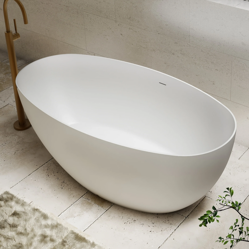 Cassa Design Egg Shell 1500 Freestanding Bath 10mm Edge Includes Overflow - Gloss White