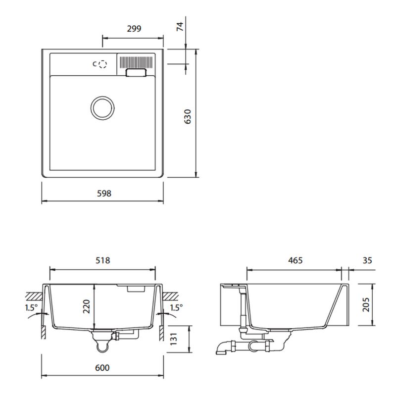 Abey Schock Kallio M-100 Single Bowl Sink 1TH - Day