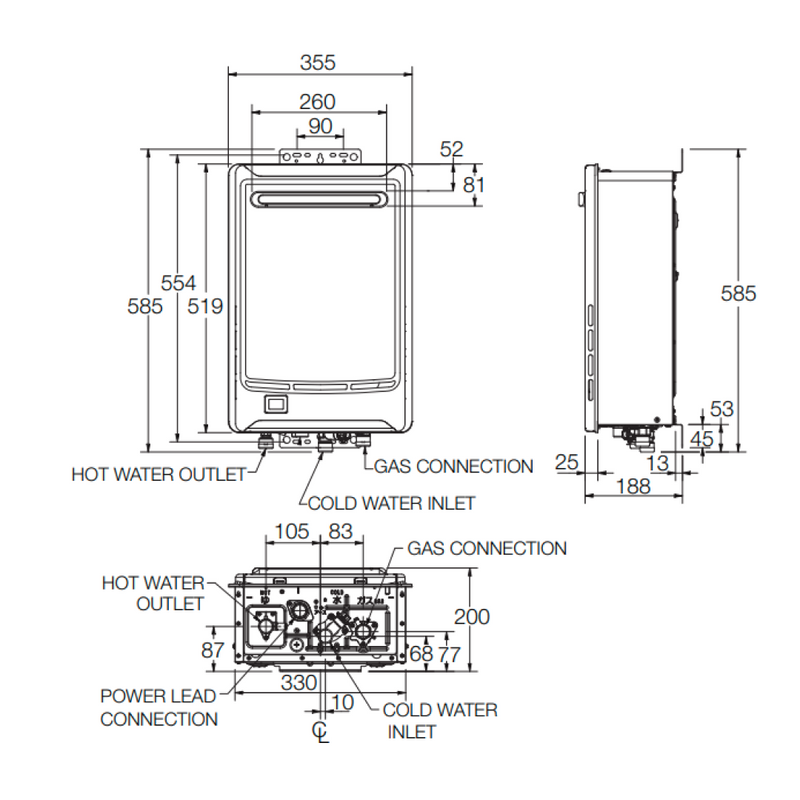 Rheem 26l Continuous Hot Water System Natural Gas 60°c