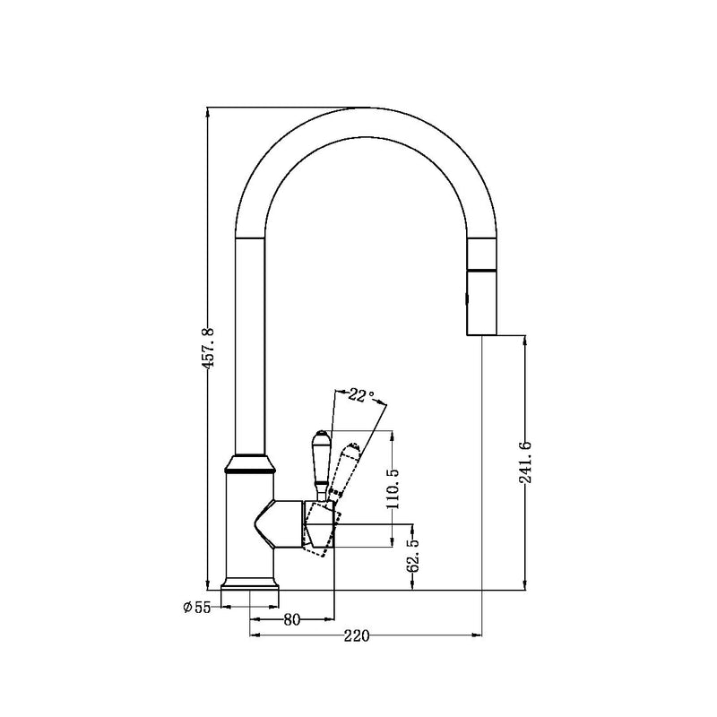 Nero York Pull Out Sink Mixer With Vegie Spray Function With White Porcelain Lever - Aged Brass