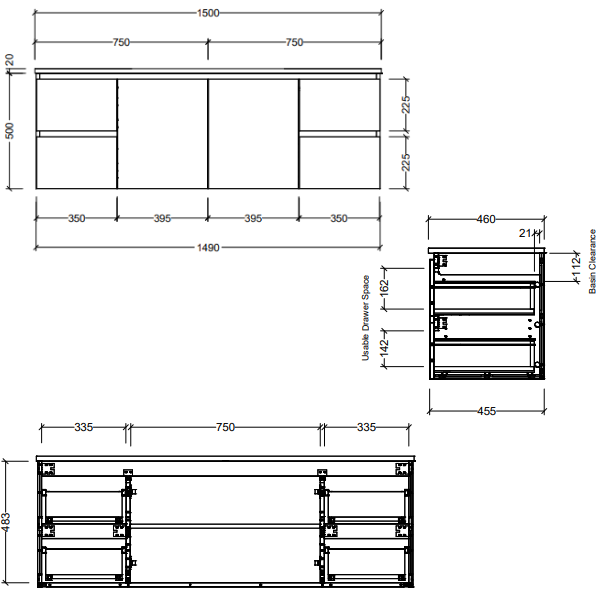 Timberline Nevada 1500mm Wall Hung Vanity - Rural Oak