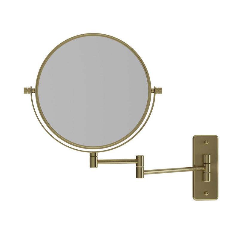 Thermogroup 1 & 5x Magnification Brushed Brass Wall Mounted Shaving Mirror, 200mm Diameter