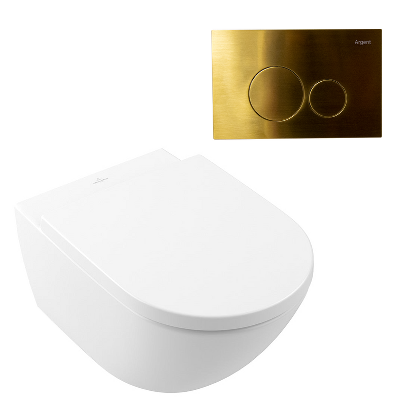 Villeroy & Boch Subway 3.0 Wall Hung Stone White Ceramic Plus Argent Plate Toilet Package