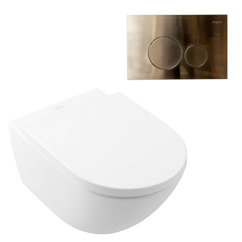 Villeroy & Boch Subway 3.0 Wall Hung Stone White Ceramic Plus Argent Plate Toilet Package