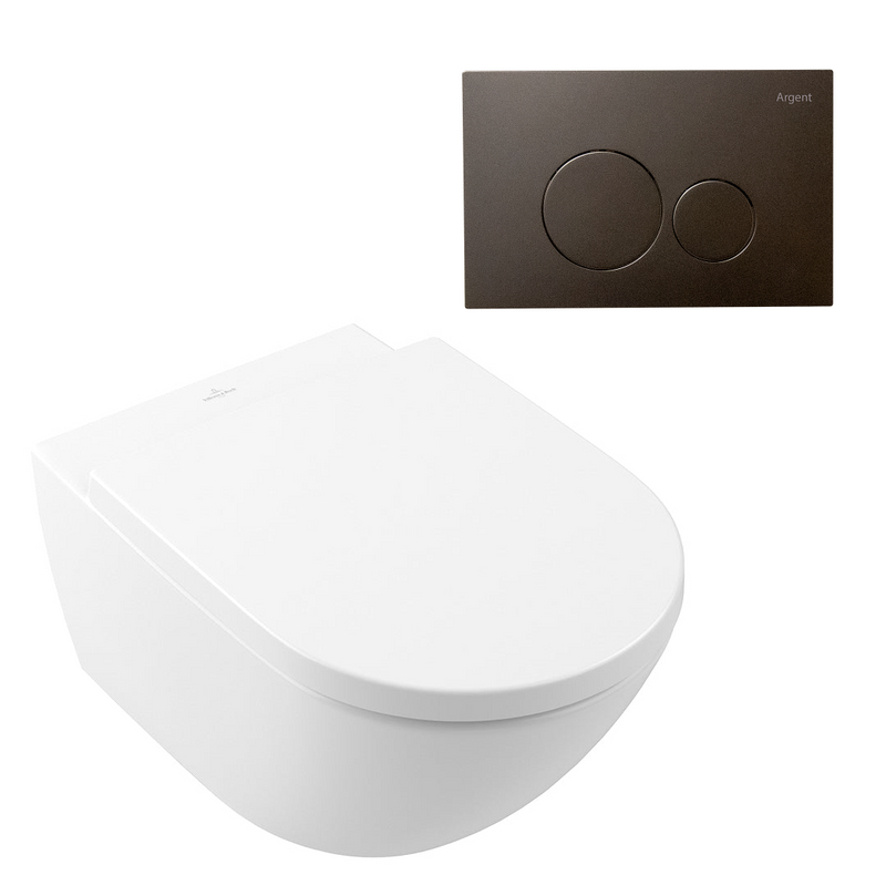 Villeroy & Boch Subway 3.0 Wall Hung Stone White Ceramic Plus Argent Plate Toilet Package