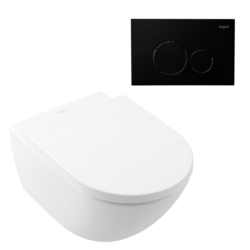 Villeroy & Boch Subway 3.0 Wall Hung Stone White Ceramic Plus Argent Plate Toilet Package