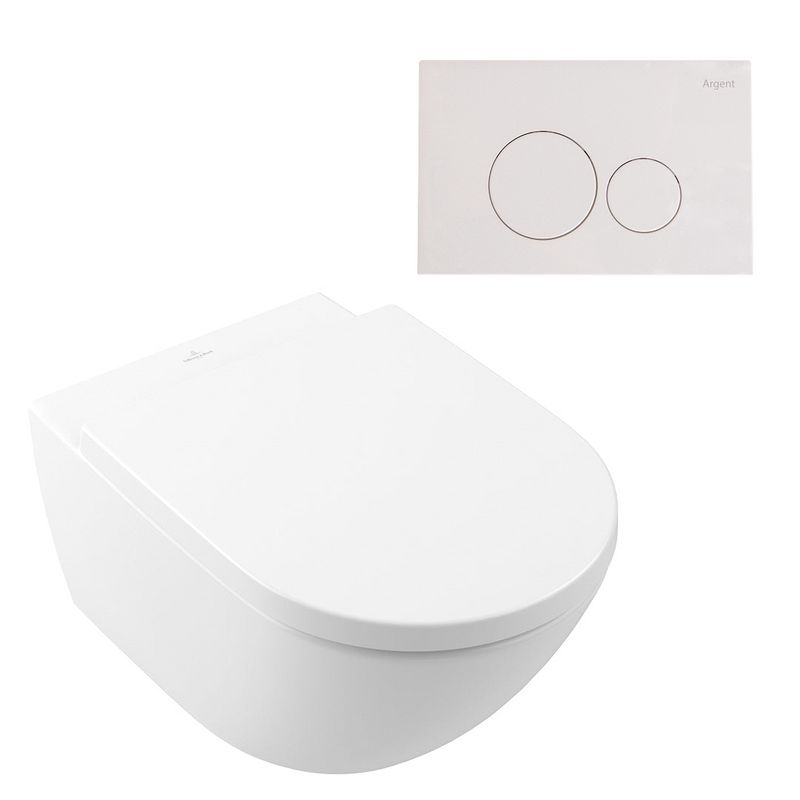 Villeroy & Boch Subway 3.0 Wall Hung Stone White Ceramic Plus Argent Plate Toilet Package