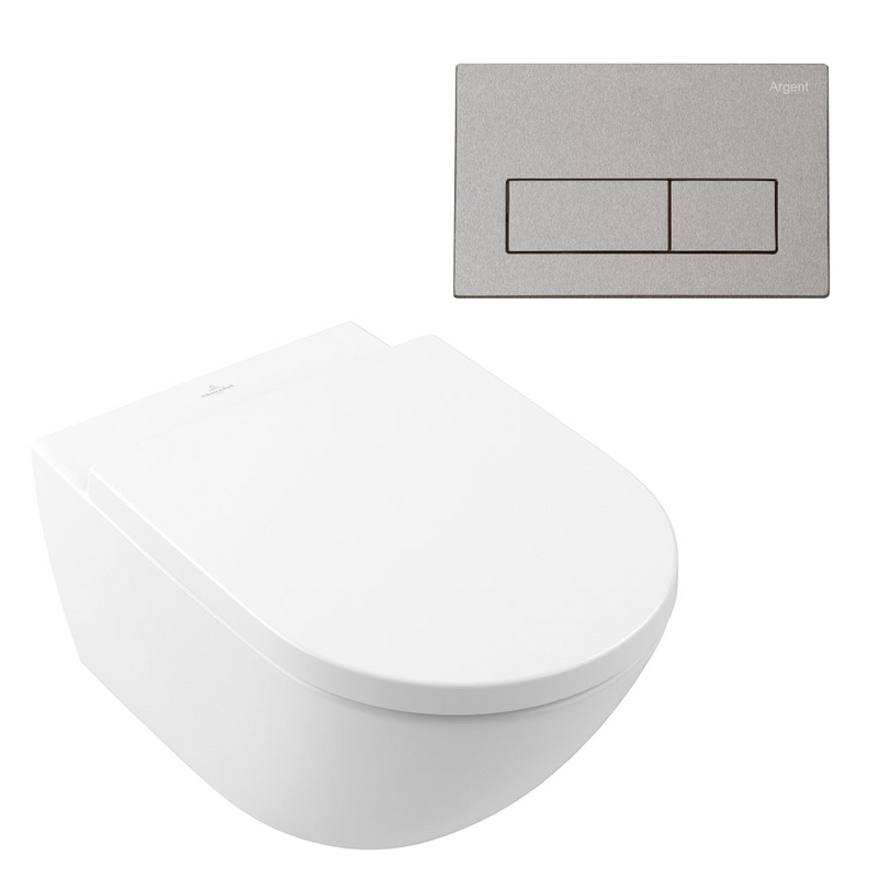 Villeroy & Boch Subway 3.0 Wall Hung Stone White Ceramic Plus Argent Plate Toilet Package