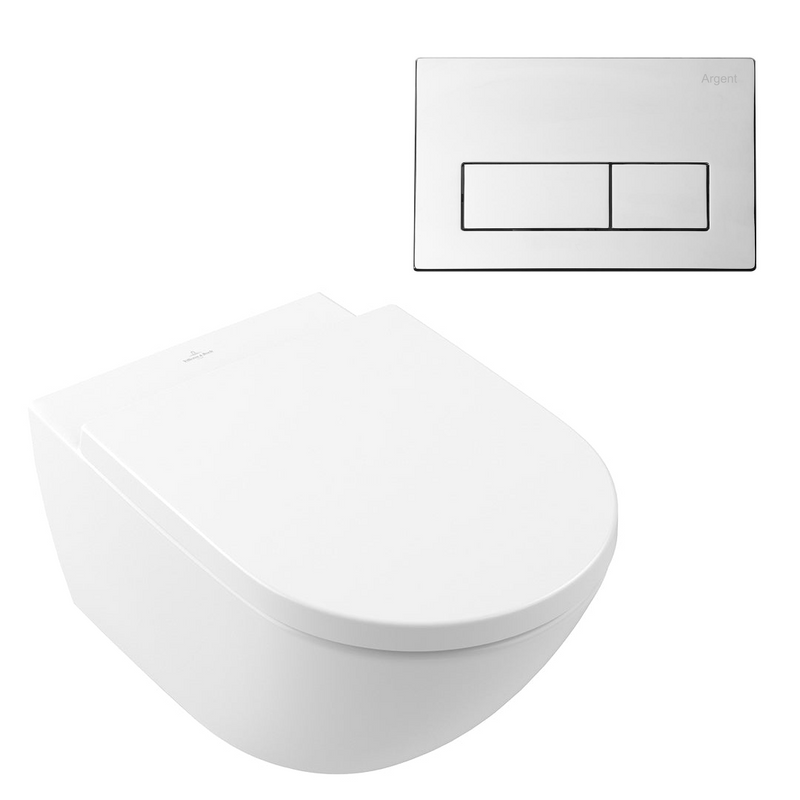 Villeroy & Boch Subway 3.0 Wall Hung Stone White Ceramic Plus Argent Plate Toilet Package