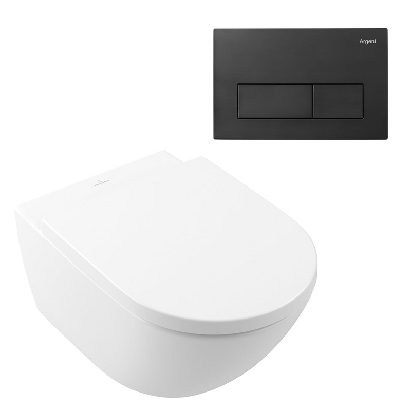 Villeroy & Boch Subway 3.0 Wall Hung Stone White Ceramic Plus Argent Plate Toilet Package