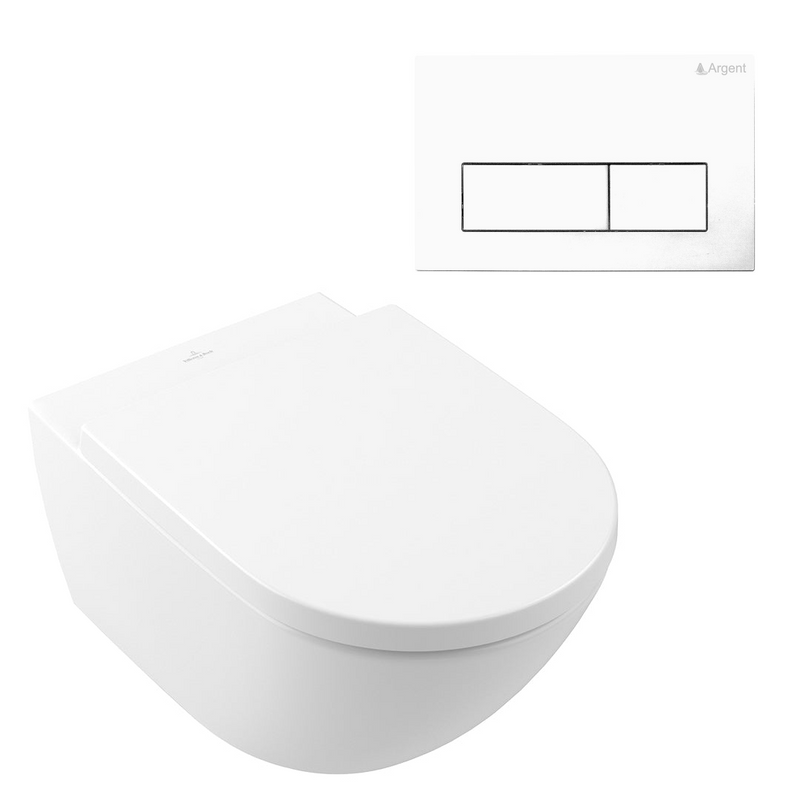 Villeroy & Boch Subway 3.0 Wall Hung Stone White Ceramic Plus Argent Plate Toilet Package