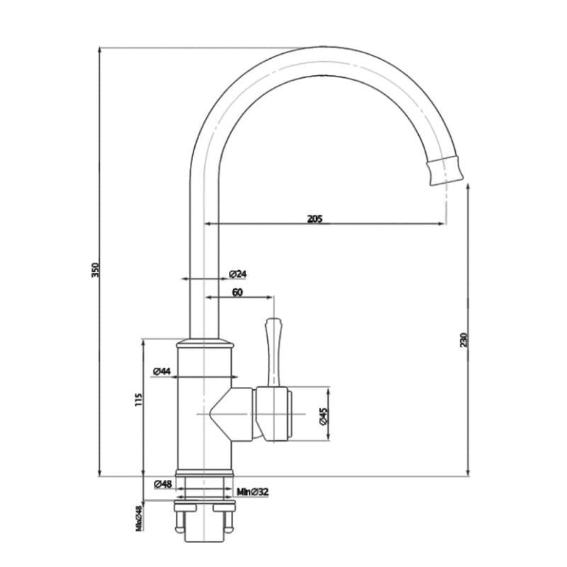 Linkware Augustine Gooseneck Sink Mixer - Matte Black