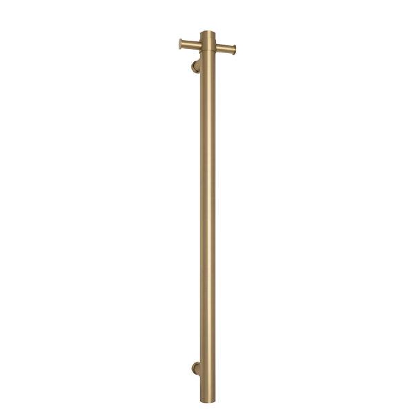 Thermorail Brushed Brass Round Vertical Single Heated Towel Rail - VS900HBB