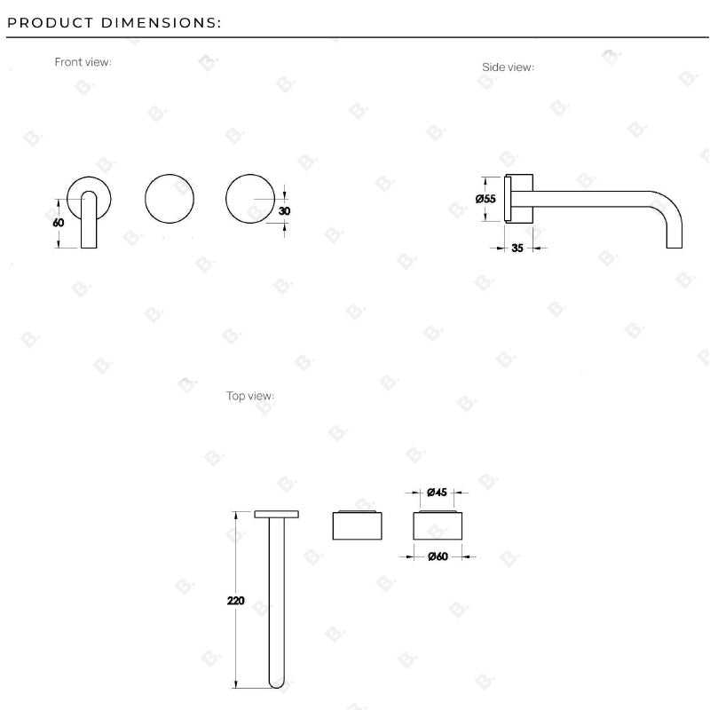 Brodware Halo Marble Wall Set with 200mm Spout on One Side