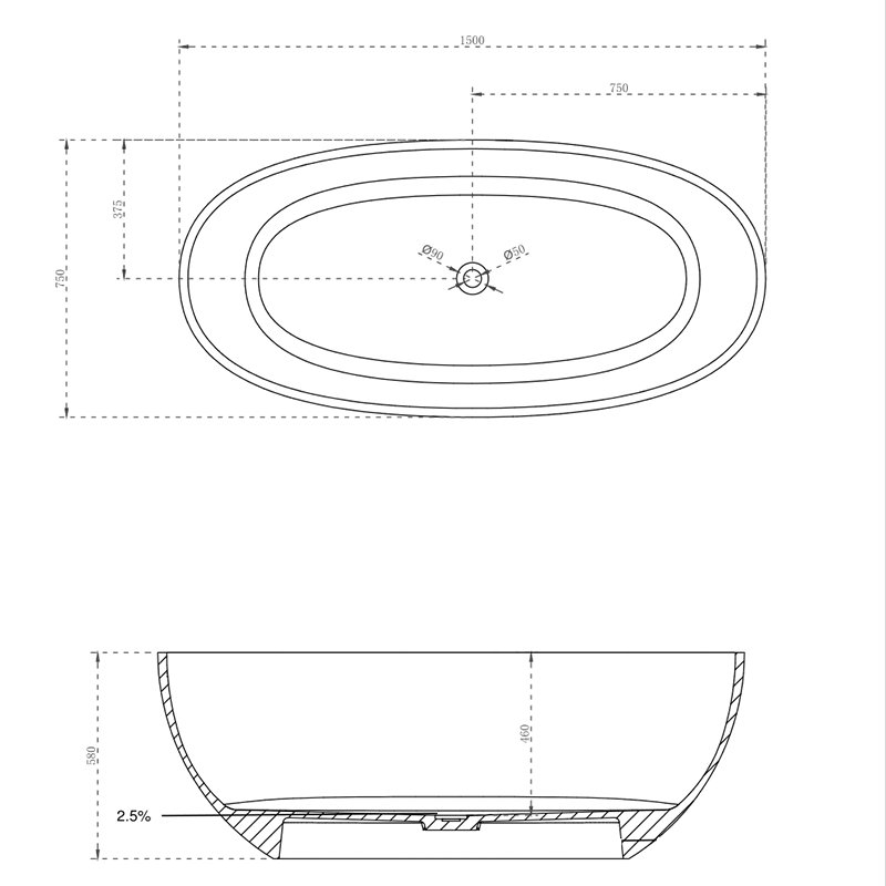 Cassa Design Wow 1500mm Translucency Resin Stone Freestanding Bath No Overflow - Sky Blue