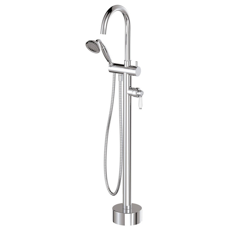 Fienza Eleanor Floor Mixer & Shower - Chrome/Ceramic Handle