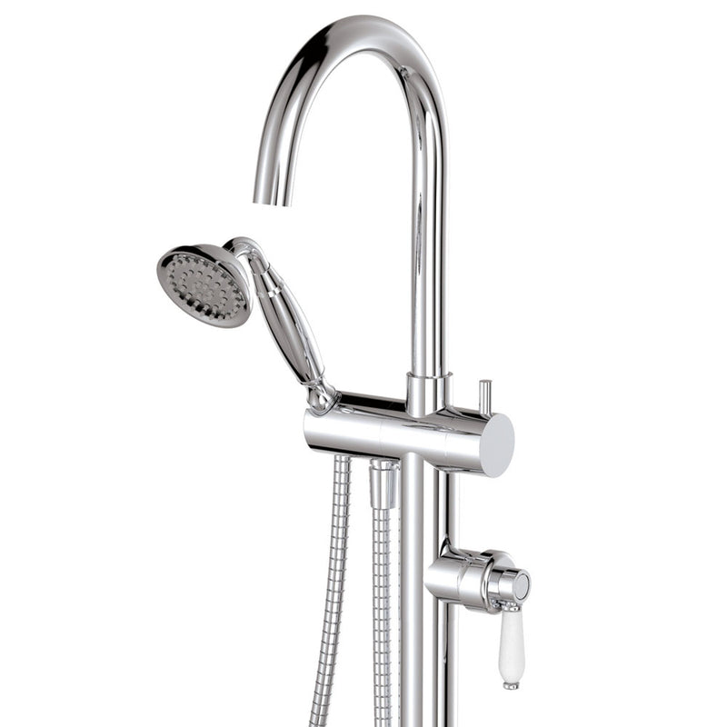 Fienza Eleanor Floor Mixer & Shower - Chrome/Ceramic Handle