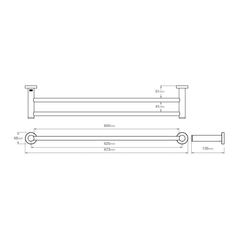 Bathe Bathroom Butler 4600 Premium Series Double Towel Rail - 650mm - Specs