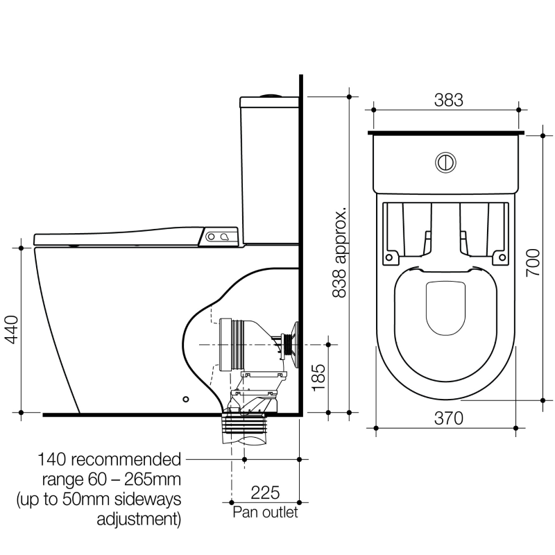 Caroma Urbane II Bidet Cleanflush Easy Height Close Couple Back Entry Suite - 848711W