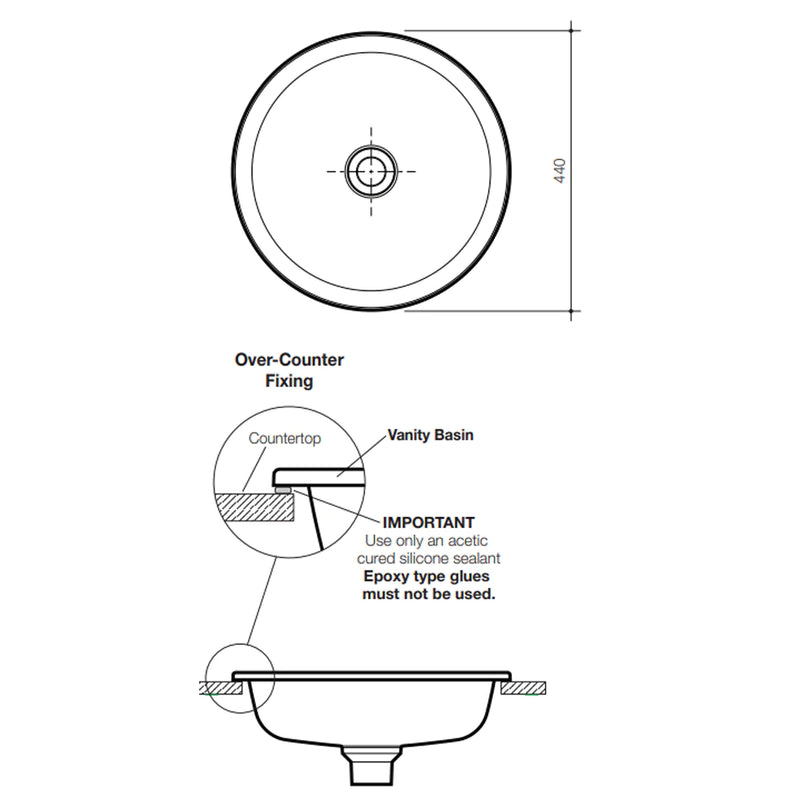 Caroma Liano II 440mm Round Under/Over Counter Basin - Matte Black