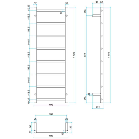 Thermogroup 240V Straight 420 Round Ladder Heated Towel Rail - SR17M Polished Stainless Steel