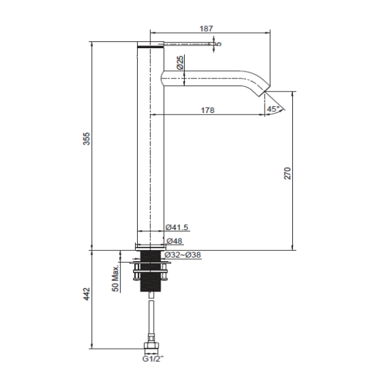 Kohler Components Super Tall Single Lever Basin Mixer - Brushed Brass