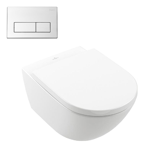 Villeroy & Boch Subway 3.0 Wall Hung Stone White Ceramic Plus Argent Plate Toilet Package