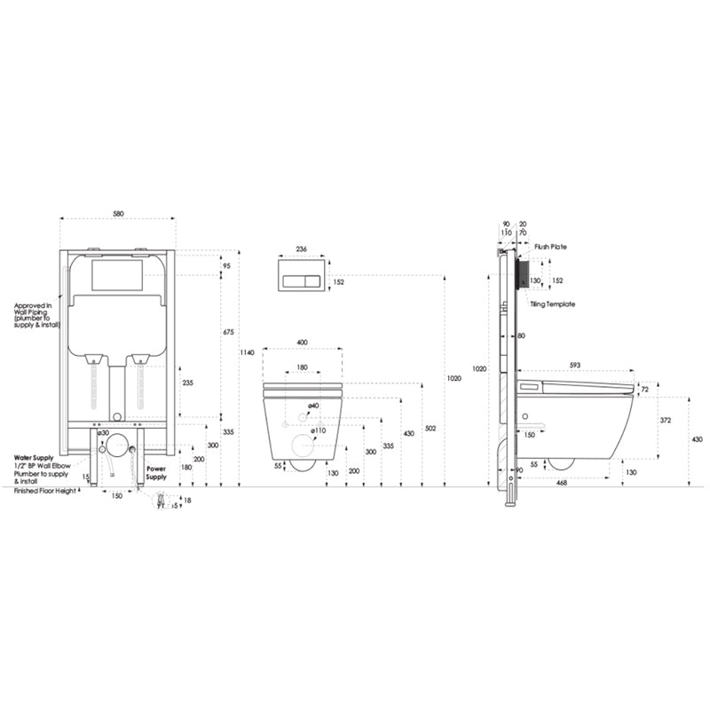 Argent Evo Wall Hung Smart Toilet Package Includes Grace Brushed Gold Button - Cass Brothers