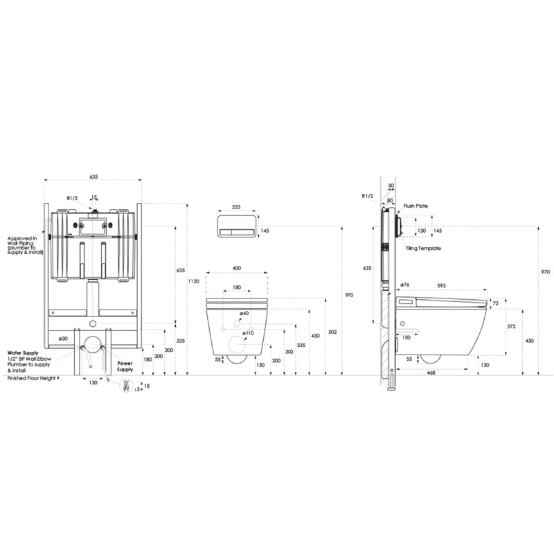 Argent Evo Wall Hung ViSmart Toilet Package Includes E100 White Button - Cass Brothers