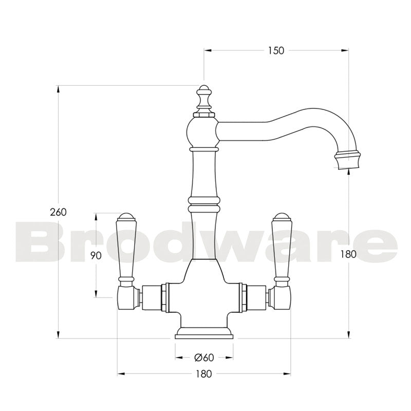 Brodware Winslow Basin Mixer Chrome - Metal Lever 1.8104.02.3.G1 Specification