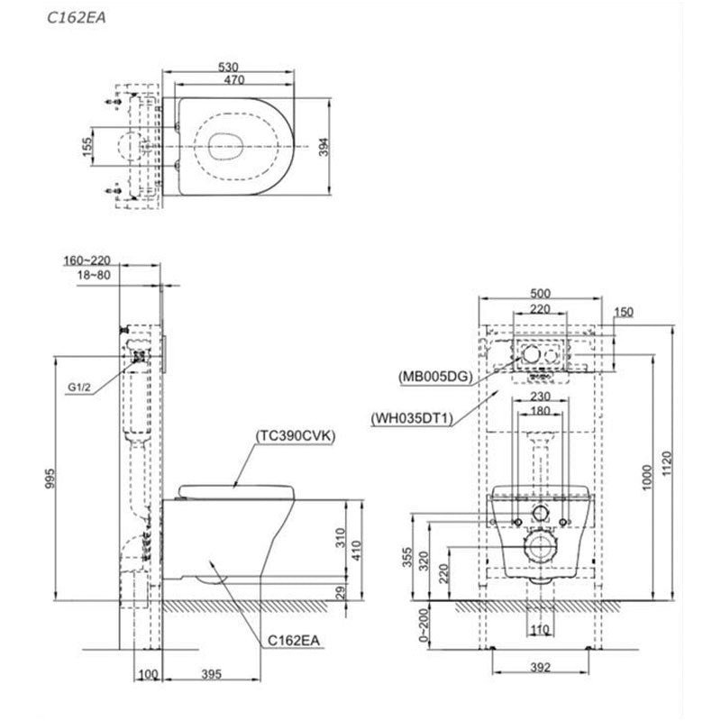 TOTO MH Wall Hung Toilet and Washlet - Specifications