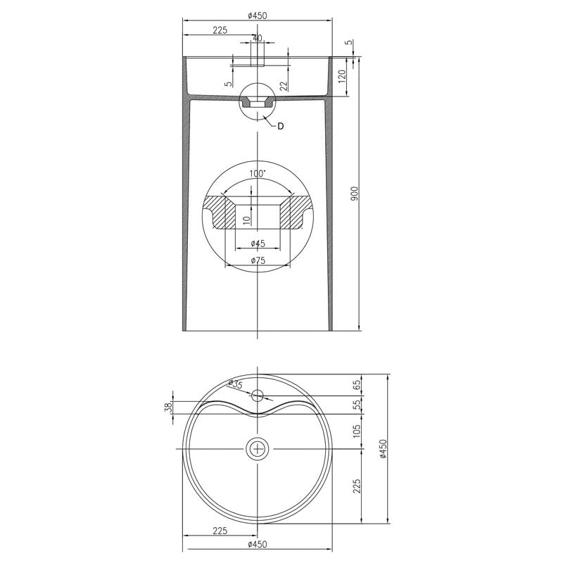 Pietra Bianca Union Freestanding Basin Specification