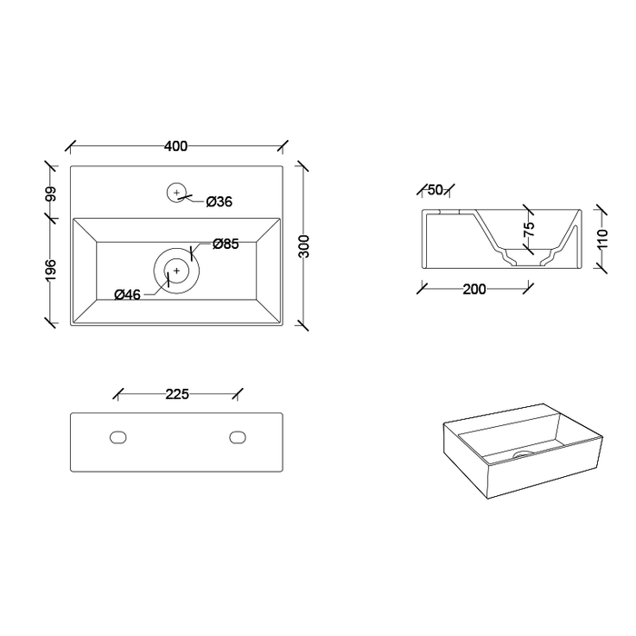 Buy Studio Bagno Spy 40 Bench-Wall Basin - 1 Tap Hole - Matte Black ...