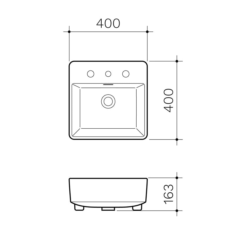 Square Semi Recessed Basin 400mm Specification