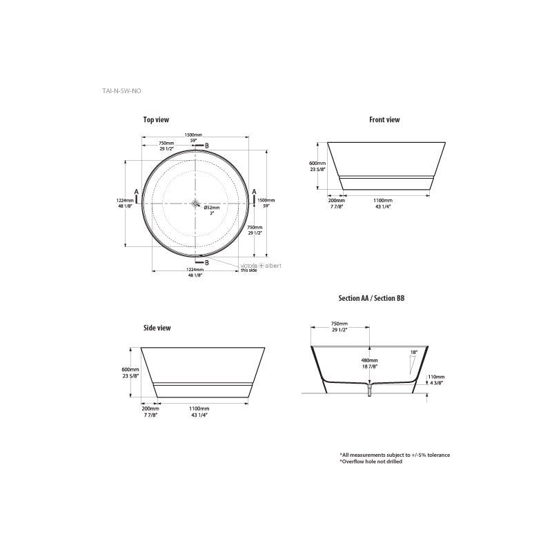 Victoria + Albert Taizu Freestanding Bath specifications