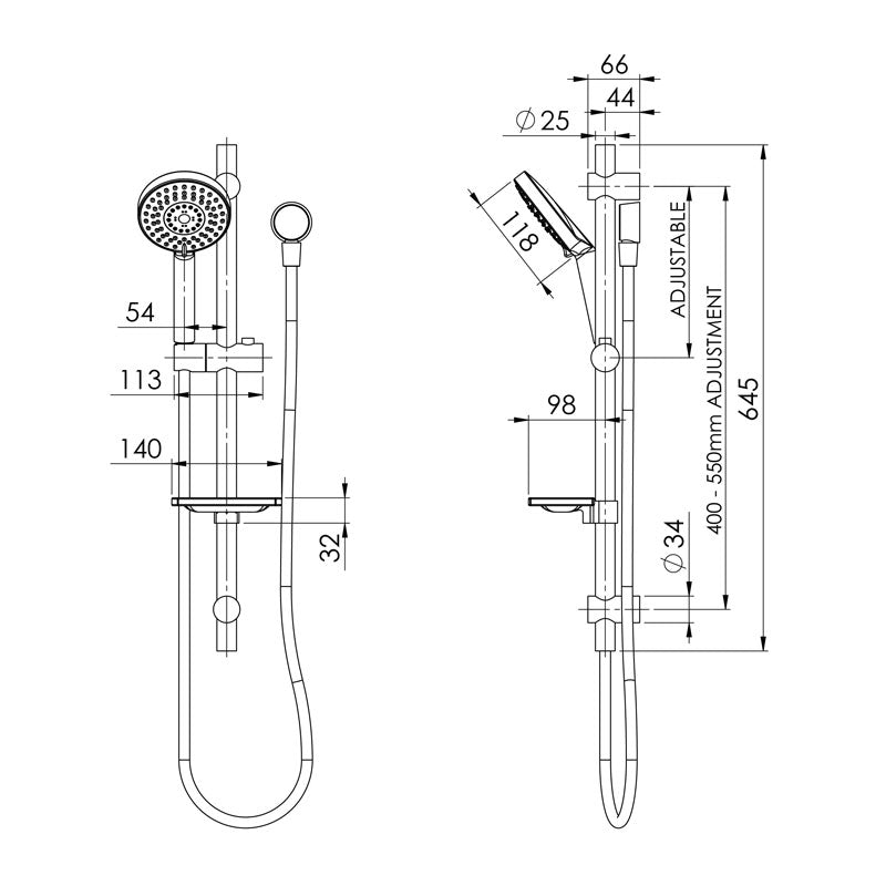 Phoenix Tapware Vivid Rail Shower Specification